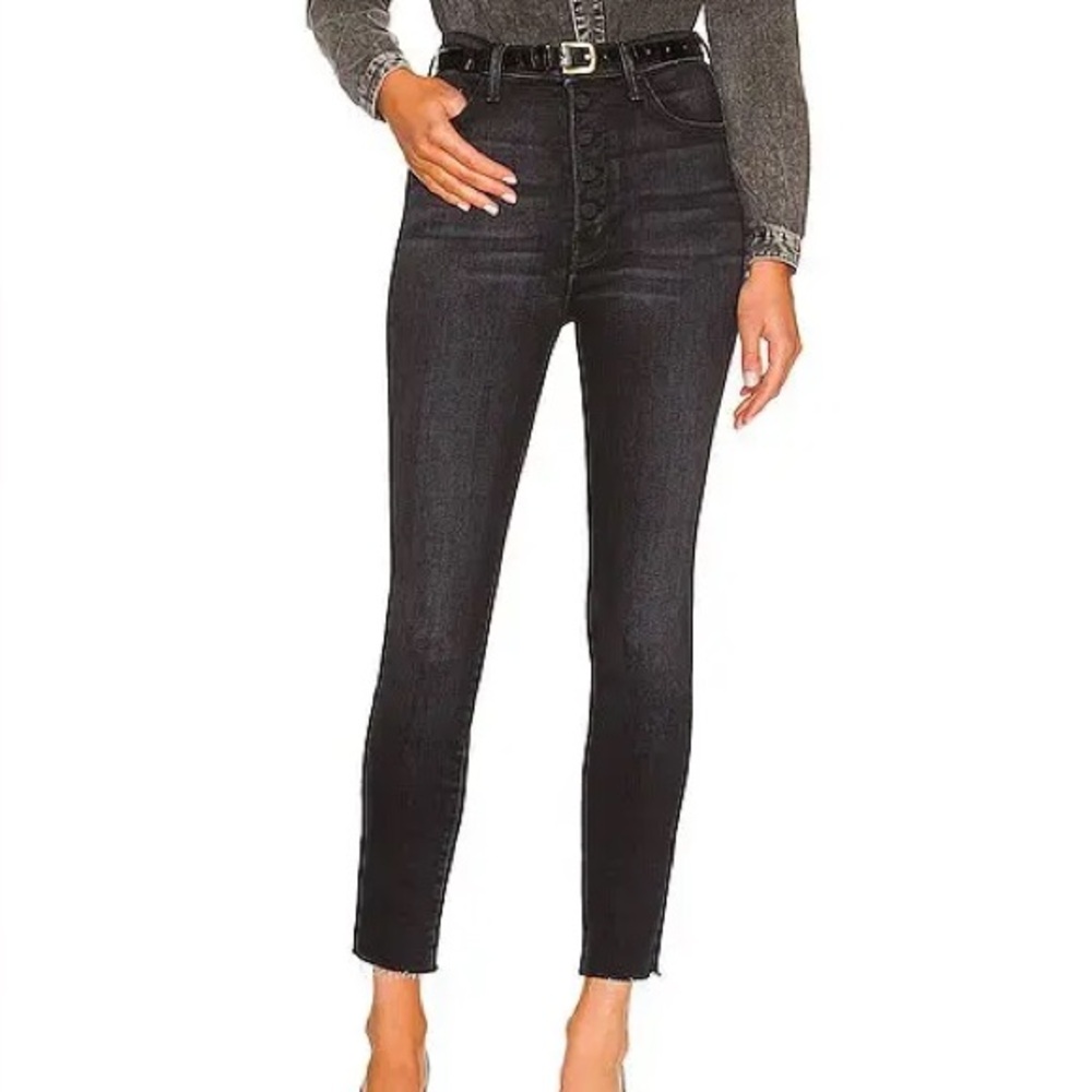 Mother The Pixie Swooner Ankle Fray in Thunder Road Size 30 Black